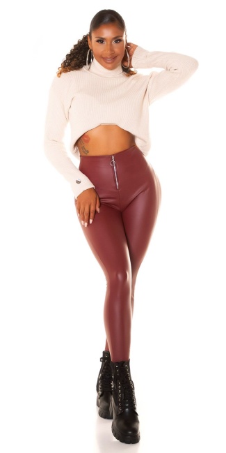 Highwaist faux leather pants with zip Bordeaux